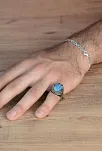 Mavi Paraiba Taşlı Kenarları Zirkon İşlemeli Erkek 925 Ayar Gümüş Yüzük GYZPARBIAYZ-MAV