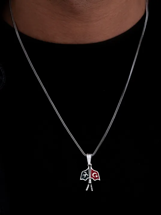 3 Hilal Ay Yıldız Gümüş Erkek Kolye Zincir Küçük Boy