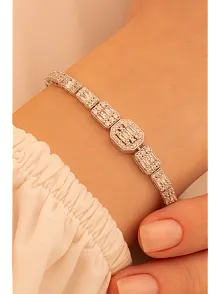 Kadın Gümüş Bileklik - Perihan Baget Taşlı Zirkon Süslemeli Kadın Bileklik