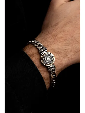 Pusula Model Gurmet Zincir Gumus Bileklik Künye