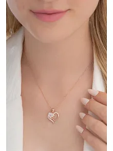 Zirkon Taşlı Rose Manolya Çiçeği Model 6 Kadın Gümüş Kolye GKLMNLYCCK6-ROS