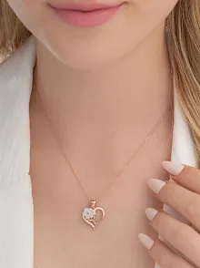 Zirkon Taşlı Rose Manolya Çiçeği Model 6 Kadın Gümüş Kolye GKLMNLYCCK6-ROS