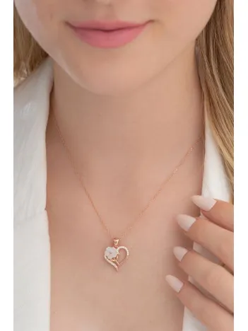 Zirkon Taşlı Rose Manolya Çiçeği Model 6 Kadın Gümüş Kolye GKLMNLYCCK6-ROS
