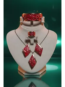 Kadın Bakır Set - Kırmızı Tutkunun Rengi Kalın Model Bakır Kadın Kolye Bileklik Yüzük Küpe Set