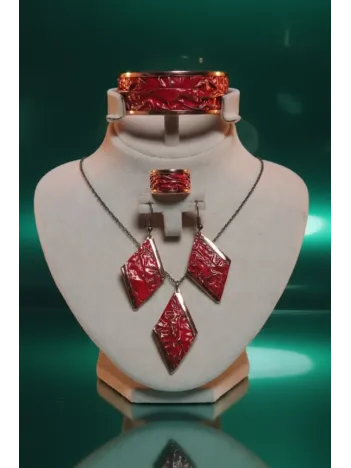 Kadın Bakır Set - Kırmızı Tutkunun Rengi Kalın Model Bakır Kadın Kolye Bileklik Yüzük Küpe Set