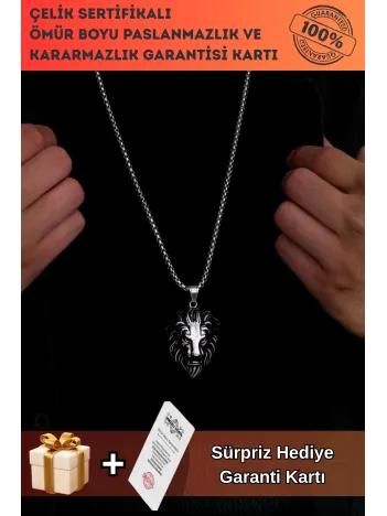 Aslan Başı Çelik Erkek Kolye Zincir