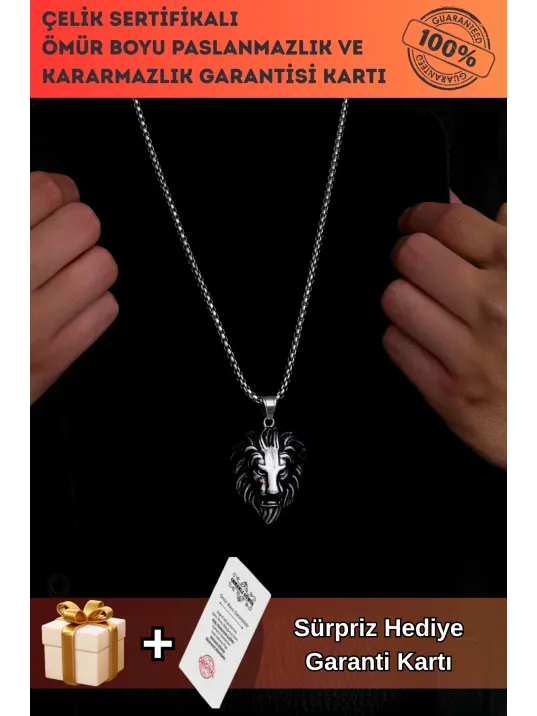 Aslan Başı Çelik Erkek Kolye Zincir
