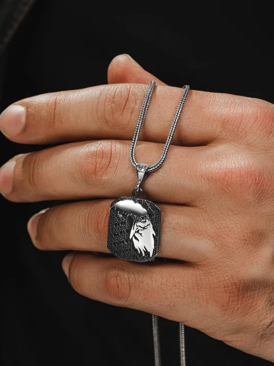 Erkek Gümüş Kolye - Siyah Zirkon Taşlı Kartal Kafası Motifli Erkek Kolye