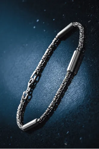 Kare Parçalı Erkek Kral Gümüş Bileklik Künye 2,8mm Orta Kalınlıkta