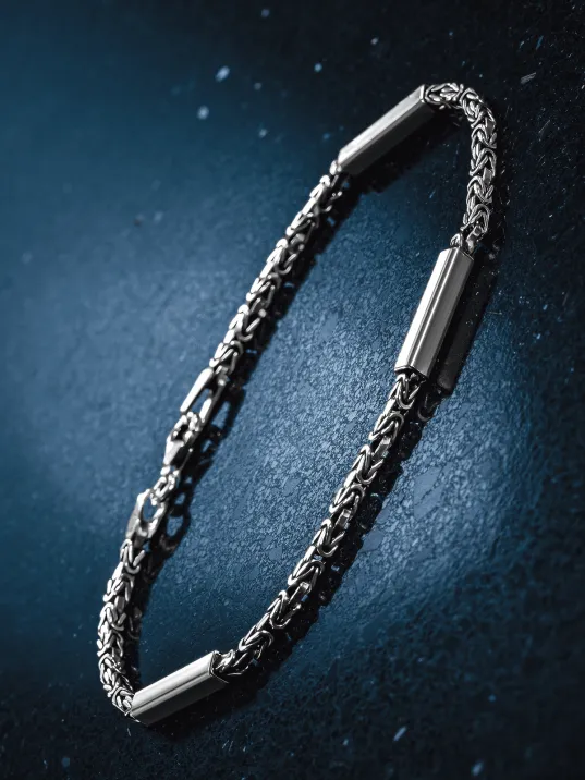 Kare Parçalı Erkek Kral Gümüş Bileklik Künye 2,8mm Orta Kalınlıkta