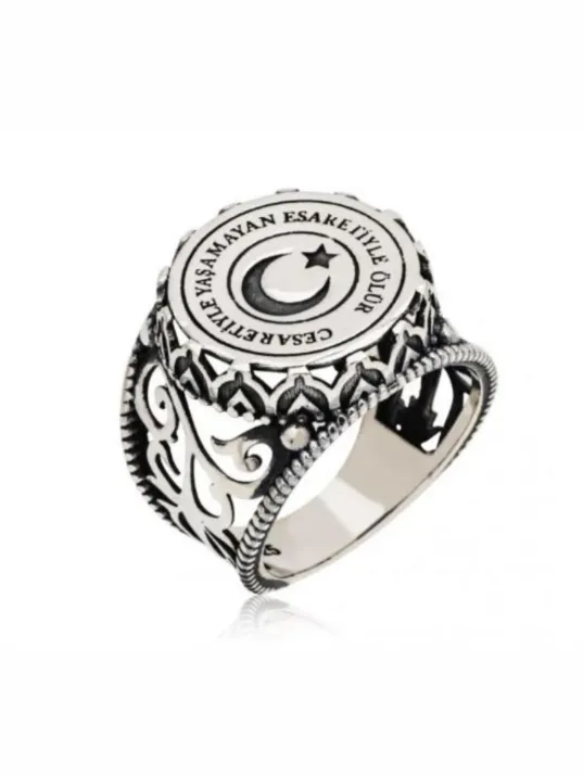 Erkek Gümüş Yüzük - Ay Yıldız İşlemeli 925 Ayar Gümüş Erkek Yüzük Erkek Gümüş Yüzük - Ay Yıldız İşlemeli 925 Ayar Gümüş Erkek Yüzük