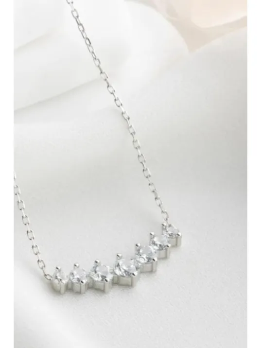 Gümüş Kolye - 7 Taşlı Sıralı Şık Kadın Gümüş Kolye