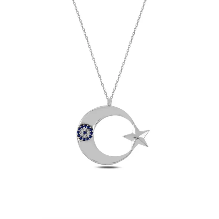 Zirkon Taşlı Nazarlıklı Ay Yıldız Model Kadın Gümüş Kolye GKLAYYLDZM1-GMS Zirkon Taşlı Nazarlıklı Ay Yıldız Model Kadın Gümüş Kolye GKLAYYLDZM1-GMS