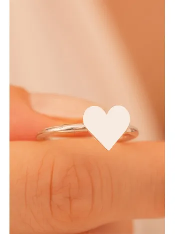 Kadın Gümüş Yüzük - El İşçiliği Kalp Motifli İnce Kadın Yüzük
