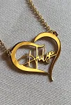 Kişiye Özel Kalp İçinde İmza İsim Yazılan Altın Renk Bayan Gümüş Kolye Zincir GKLALTISIMY