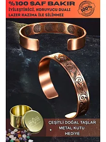 Kadın Erkek Saf Bakır Bileklik Içi Koruma Dualı Gravitür Model Metal Kutu Doğal Taşlar