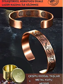 Kadın Erkek Saf Bakır Bileklik Içi Koruma Dualı Gravitür Model Metal Kutu Doğal Taşlar