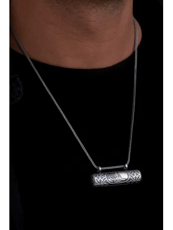 Gümüş Muskalık Cevşen Silindir Büyük Boy Erkek Kolye