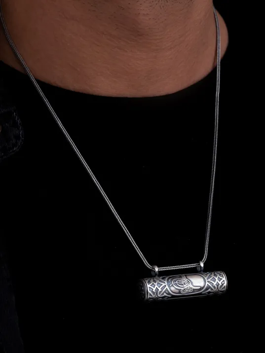 Gümüş Muskalık Cevşen Silindir Büyük Boy Erkek Kolye