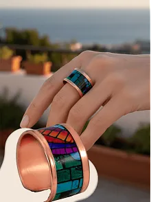 Kadın Bakır Yüzük - Nadia Model Özel Baskı Metal Kutu Ve Kuvars Taşı