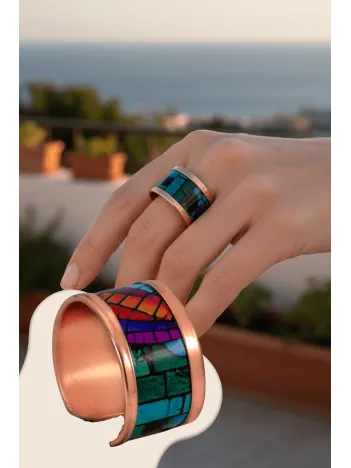 Kadın Bakır Yüzük - Nadia Model Özel Baskı Metal Kutu Ve Kuvars Taşı