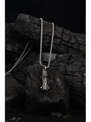 OttoMan Spiral Motif Erkek Çelik Zincir Kolye CKLSPRALCLK-GMS