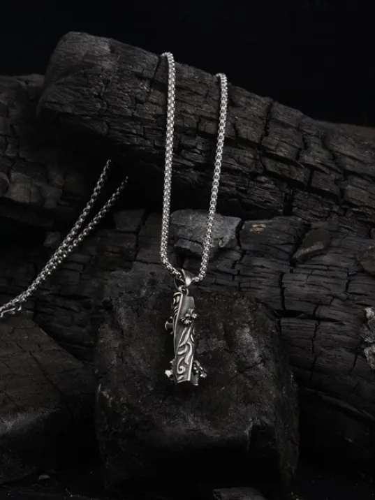 OttoMan Spiral Motif Erkek Çelik Zincir Kolye CKLSPRALCLK-GMS