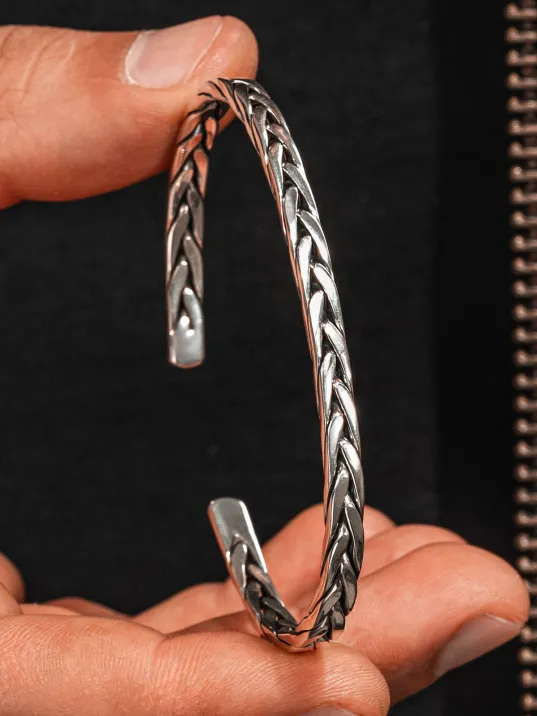 Erkek El Yapımı Blake Model Örgü Gümüş Bileklik Kelepçe Her Bileğe Uyar Erkek El Yapımı Blake Model Örgü Gümüş Bileklik Kelepçe Her Bileğe Uyar