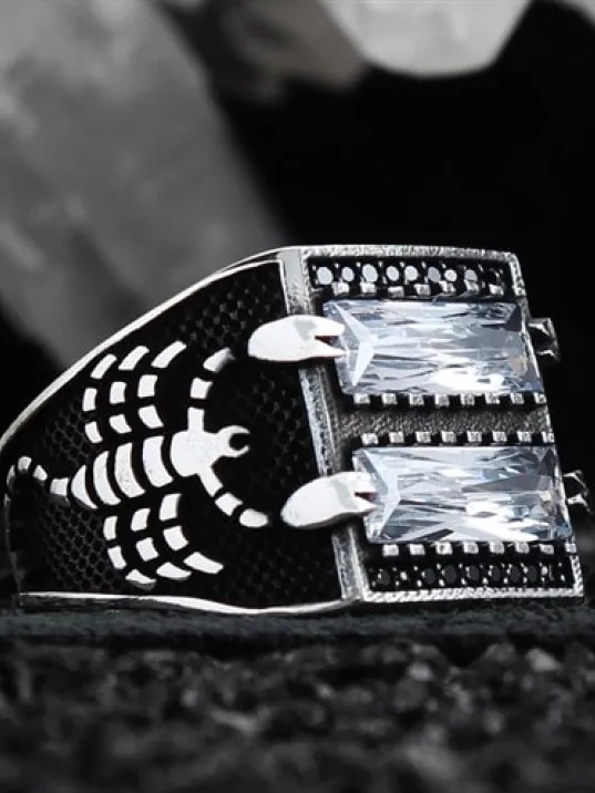 Zirkon Taşlı Akrep Desen İşlemeli Özel Seri Erkek Gümüş Yüzük