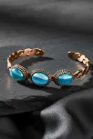 Kadın Bakır Bileklik - Örgü Model 3lü Mavi Akik Taşlı Bakır Bilezik