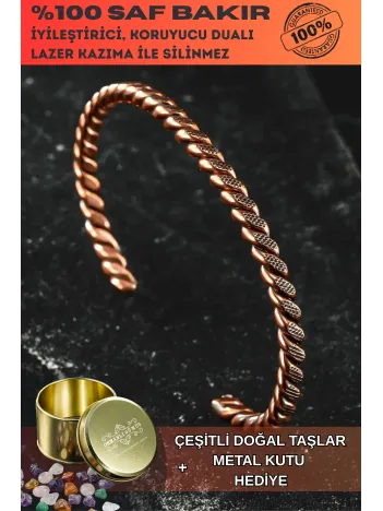 Erkek Bakır Bileklik - Sirayet Bakır Bilezik Metal Kutu Ve Doğal Taşlar