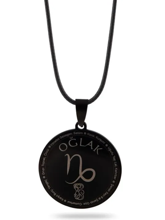 Oğlak Burcu Kolyesi Kadın Erkek Çelik Deri Kolye CKLOGLAKBUR-SYH