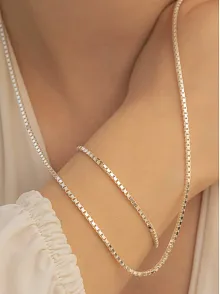 Kadın Gümüş Kolye Bileklik Set - 925 Ayar Küp Zincir Gümüş Set 2mm