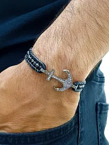 Faset Kesim Hematit Doğaltaş Ve Zirkon Çapalı Deri Bileklik