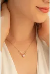 Kadın Gümüş Kolye - Pembe Taşlı Geyik Kafası Motifli Rose Altın Kaplama Gümüş Kolye