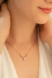 Kadın Gümüş Kolye - Pembe Taşlı Geyik Kafası Motifli Rose Altın Kaplama Gümüş Kolye