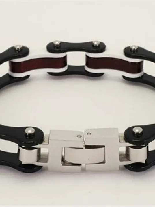 Bisiklet Motosiklet Zinciri Erkek Bayan Çelik Bileklik Siyah Beyaz Bordo