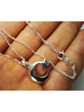 Türk Bayrağı Ay Yıldız Gümüş Bayan Kolye