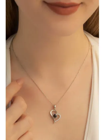 Kadın Gümüş Kolye -  100 Dilde Seni Seviyorum Yazılı Bayan Gümüş Kolye