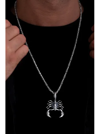 Akrep Erkek Gümüş Kolye - Gümüş Kral Zincirli Akrep Figürlü Erkek Kolye
