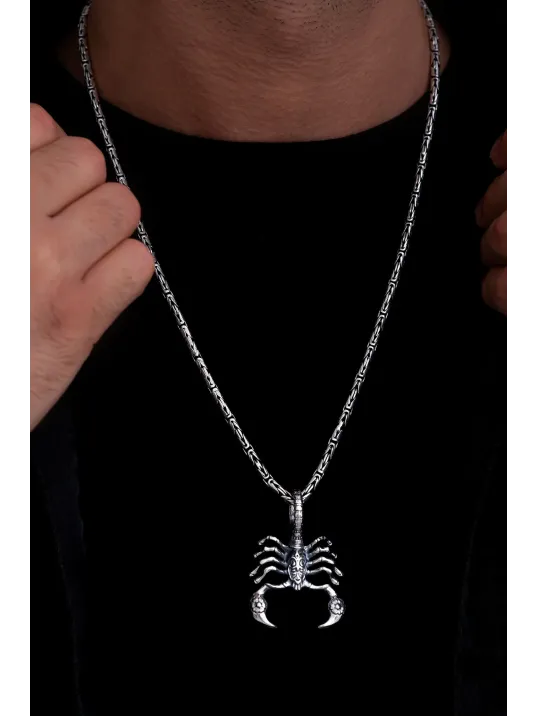 Akrep Erkek Gümüş Kolye - Gümüş Kral Zincirli Akrep Figürlü Erkek Kolye Akrep Erkek Gümüş Kolye - Gümüş Kral Zincirli Akrep Figürlü Erkek Kolye