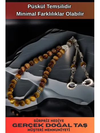 Erkek Doğal Taş Tespih - Doğal Kedigözü Taşlı Ortaboy Tesbih