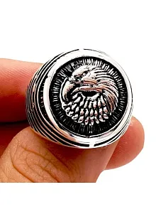 Erkek Gümüş Yüzük - Kartal Figürlü Oval Tasarım Gümüş Erkek Yüzük