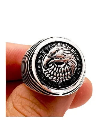 Erkek Gümüş Yüzük - Kartal Figürlü Oval Tasarım Gümüş Erkek Yüzük