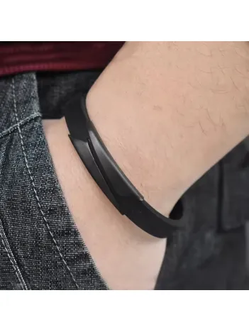 Erkek Çelik Bileklik - Siyah Yamuk Çerçeve Model Kauçuk Bileklik