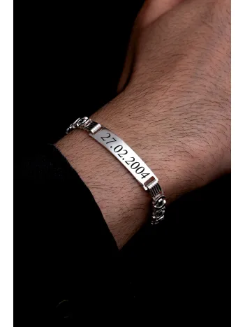 Erkek Gümüş Bileklik - 6mm İsim Yazılabilir Parlak Euro Kral Gümüş Bileklik