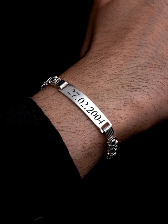 Erkek Gümüş Bileklik - 6mm İsim Yazılabilir Parlak Euro Kral Gümüş Bileklik Erkek Gümüş Bileklik - 6mm İsim Yazılabilir Parlak Euro Kral Gümüş Bileklik