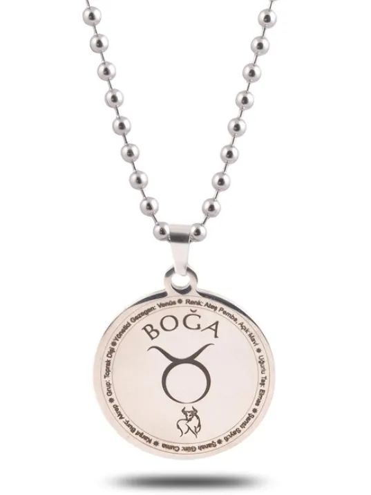 Boğa Burcu Kolye Kadın Erkek Çelik Kolye Top Zincir GKLBOGABURC-GMS