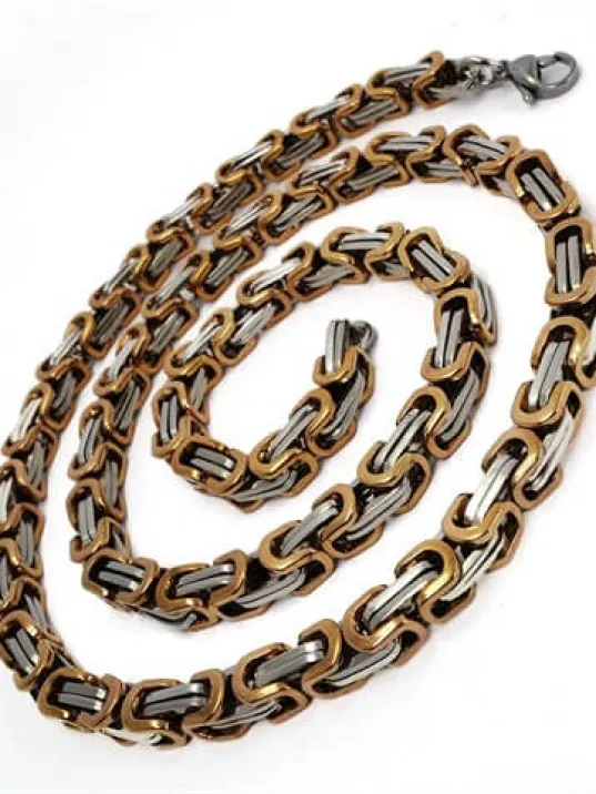 Rose(bakır rengi) Beyaz Kral Erkek Çelik Kolye Ve Bileklik Set Orta Kalınlıkta