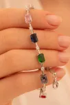 Kadın Gümüş Bileklik - Renkli Baget Taşlı Kare Model Kadın Bileklik Kadın Gümüş Bileklik - Renkli Baget Taşlı Kare Model Kadın Bileklik